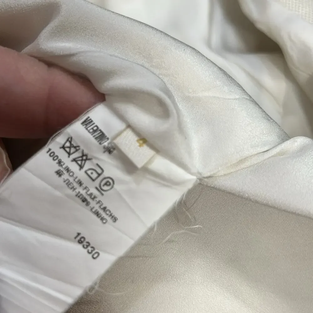 VALENTINO Vintage Ivory Linen Crop Blazer with silk trim SZ 4